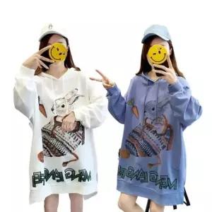 [하프클럽/]여성 롱 후드 티셔츠 프린팅 오버핏 루즈핏 롱후드 데일리 패션