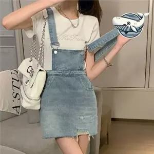 데님 스트랩 미니 멜빵 원피스 캐주얼 패션 여름스커트 여름치마 여성치마