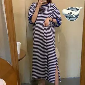 루즈핏 스트라이프 여름 롱원피스 홈웨어 레이스롱원피스 예쁜원피스 퍼프원피스
