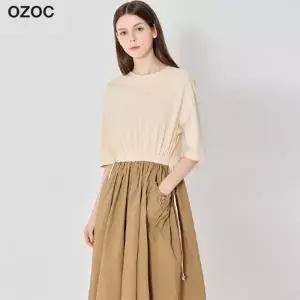 [오조크(OZOC)] 우븐 배색 언발 원피스 (택가격: 169000원)