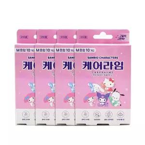 케어라임 일회용 상처 밴드 반창고 산리오 캐릭터 패턴밴드 M 중형 10매 4개