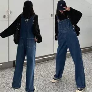 여자 데님 오버롤 멜빵 바지 이 통 와이드 차머