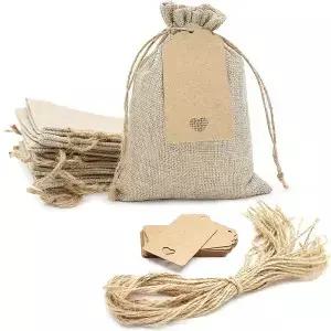 10/20 조각 결혼식 사탕에 대 한 크래프트 종이 카드와 황 마 Drawstring 가방 새 해 크리스마스 파티 호의