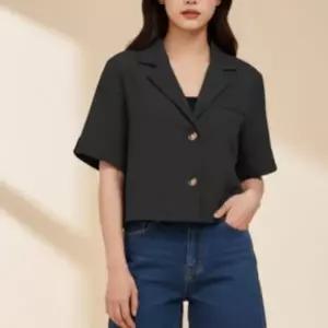 여성 크롭 반팔자켓 여름 트렌디 숏린넨 셔츠 자켓 아우터