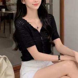 여름 통기성 좋은 펀칭 짜임 반팔 니트가디건 여름 아우터 가디건