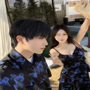 여름 셔츠 커플룩 원 반팔 해변휴양지룩 셀프웨딩커플룩 30대커플시밀러룩 바캉스 러플장식 드레스