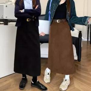 벨트치마 여성 치마 골덴 코듀로이 벨트 트임 데일리 롱 스커트
