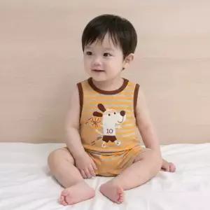바스켓독 민소매 롬퍼
