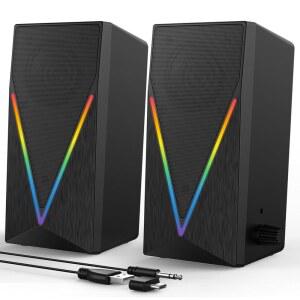 컴퓨터 스피커, 6개의 다채로운 RGB 조명이 스피커 향상된 3.5MM AUX 폰용 전원 볼륨 베이스 USB 태블릿 헤드폰 컨트롤, 노트북 모니터 PC 잭, 있는 데스크탑 및 게이밍