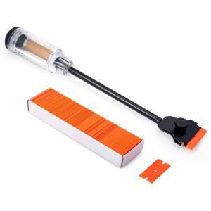 포시오 1PCS 자동차 면도기 틴트 비닐 공구 애플리케이션 12인치 길이 손잡이 100PCS 플라스틱 면도날 포함