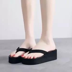 여성 키높이 데일리 1컬러 통굽 웨지힐 쪼리 슬리퍼