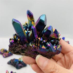 1pc 천연 석영 크리스탈 레인보우 티타늄 클러스터 포인트 희귀 홈 장식 공예 Reiki Stone Can 치유 표본