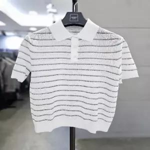 바쏘옴므 남자 화이트 여름 단가라 반팔 카라 니트 WSA2WT26