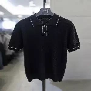 바쏘옴므 남성 여름 네이비 반팔 카라 골지 니트 WSA2WT13