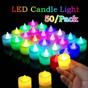 50x 다채로운 LED Flameless 촛불 라이트 배터리 운영 Teght 스위치 양초 웨딩 홈 크리스마스 장식