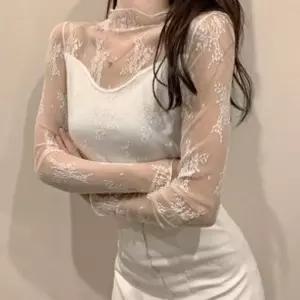 스타일 패션 망사 블라우스 시스루 반목 레이어드
