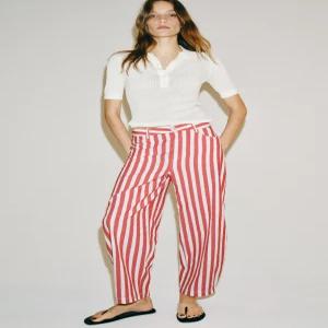 ZARA ZW 컬렉션 스트라이프 테이퍼드 청바지 - 레드 / 화이트 1953/967/094 283024