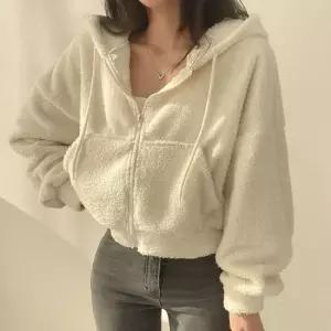 셀럽하우스 여성 뽀글이 크롭 후드 집업 포근한 숏 아우터 점퍼