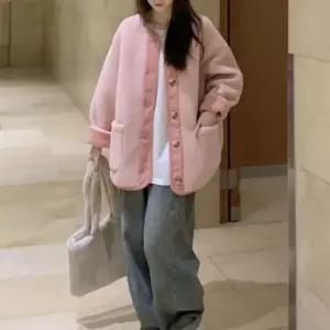 셀럽하우스 양털 배색 박시 뽀글이 후리스 점퍼 JSC-0030