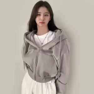셀럽하우스 여성 3컬러 피치기모 가을 겨울 후드 크롭 집업자켓