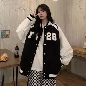 셀럽하우스 여성 오버핏 캐주얼 숫자로고 배색 야구점퍼