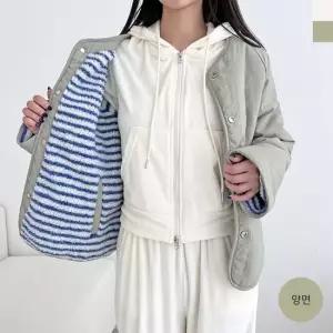 셀럽하우스 여성 리버시블 양털 뽀글이 스트라이프 양면 점퍼