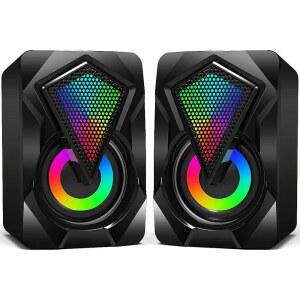 CORN 컴퓨터 스피커 X2 유선 PC AUX 멀티미디어 게이밍 조명 데스크탑 볼륨 RGB 스테레오 입력 휴대폰 2.0 노트북용 전원 태블릿 컨트롤 USB 미니 3.5MM