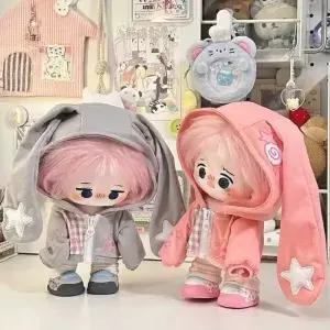 20cm 인형 옷 토끼 귀 핑크 그레이 코트 놀이 집 사진 소품 미니 운동복 자켓