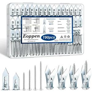 나사 키트가 있는 Eoppen 190Pcs 자체 드릴 드라이월 앵커 금속 드릴링 6 사이즈 실버 그립 및 시트록 중공