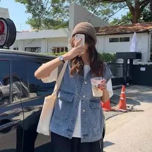 [하프클럽/셀럽하우스]오버핏 데님조끼 여자 데님베스트 봄 가을 박스핏
