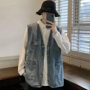 [하프클럽/셀럽하우스]남녀공용 캐주얼 레트로 복고 빈티지 데님 청조끼