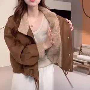[하프클럽/셀럽하우스]여성 크롭 무스탕 자켓 양털 안감 스웨이드 겨울 덤블 아우터