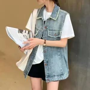 빈티지 올풀림 루즈핏 청 데님 조끼 vest F230810레이어드 연조끼 패션 캐쥬얼 캐쥬얼베스트
