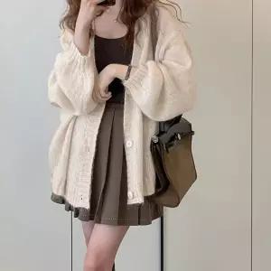 여성 루즈핏 스타일 소프트 터치 경량 얇은 소재 귀여운 가디건캐주얼 편한 여자 포근한 깔끔한 간절기 카