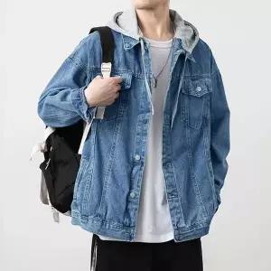 [하프클럽/]간절기 남자 후드 탈부착 데님 자켓 빈티지 청자켓 오버핏 캐주
