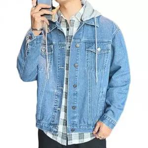 [하프클럽/]남자 후드 탈부착 청자켓 간절기 데님 재킷 캐주얼 봄 가을 점퍼