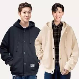 [골드스마일]남성 오버핏 후드티 겨울 기모 무지 버튼 긴팔 GWM 오버핏후드집업