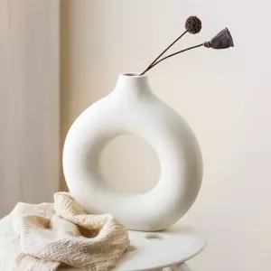 루미 도자기 인테리어 꽃병 19.5x18cm 베이지스튜디오소품 용품 화병 라탄 카페