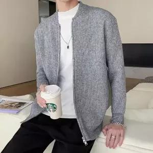 [하프클럽/]남자 가을 간절기 슬림핏 골지 니트 투웨이 집업 가디건 긴팔 티