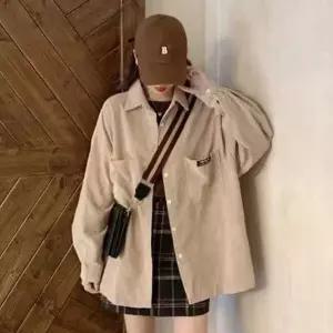 [하프클럽/]골덴 골지 간절기 여성 남방 자켓 빈티지 루즈핏 아우터 가을 겨