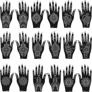 Mzstgh Henna 스텐실 키트 18장의 자가 접착 템플릿 손을 위한 인디언 멘디 디자인 전통적 아트