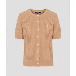 매장정품 빈폴 BEANPOLE LADIES [Essential] 코튼 케이블 라운드넥 반소매 가디건 카디건 베이지 (BF625AE0
