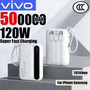 VIVO 500000mAh 120W 전원 은행 고용량 4 in1 케이블 iPhone Huawei용 지능형 디지털 디스플레이 라이트 휴