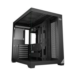 PCCOOLER PC 케이스 ATX 미드 타워, 강화 유리 및 메쉬 전면, 높은 공기 흐름, E-ATX / ATX / Micro-ATX / ITX 지원, 360mm 라디에이터 지원, 도구 없는 디자인 u2013 블랙 (C3T700 팬 포함 없음)