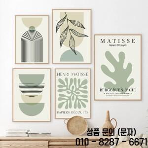세이지 그린 리프 기하학 라인 캔버스 페인팅 Matisse 추상 Boho 벽 아트 포스터 및 거실 홈 장식