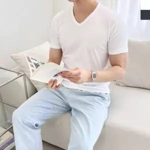 남성 브이넥 반팔 면 티셔츠 1824 기본 무지 이너웨어