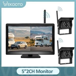 Vekooto 디지털 무선 5인치 듀얼 스크린 모니터 1/2개 18 IR 후방 카메라 30-50m 12-24V 카라반 트럭 RV 트