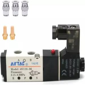 솔레노이드 밸브 DC24V AirTAC 4V006 /8인치 PT 공압 공기 2 위치 5방향 전기 단일 코일 파일럿 작동