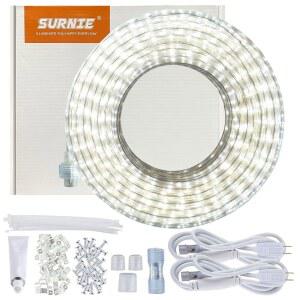 SURNIE 50피트 LED 로프 조명 야외 방수, 110V 유연한 일광 흰색 밝은 컷테이블 연결 가능, 튜브 로프가 아닌 외부 데크 파티오 캠핑 장식용 쿨 클리어 플랫 스트립 라이트 6000K