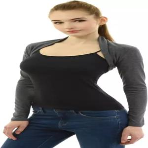 아멜리부틱 여성 긴팔 볼레로 어깨 크롭 오픈 앞 가디건 재킷
